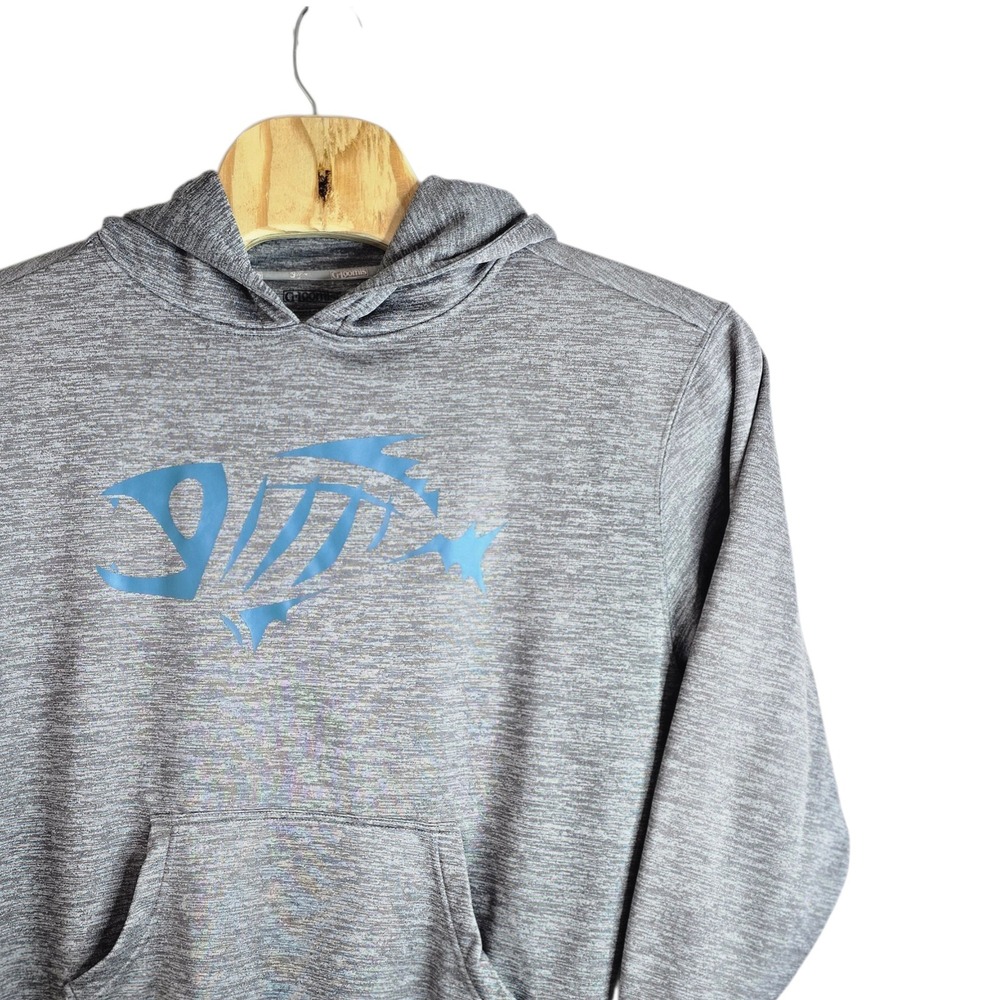 G-Loomis Mens Hoodie Large Grey Space Dye Performance Fishing Skeleton Fish Logo